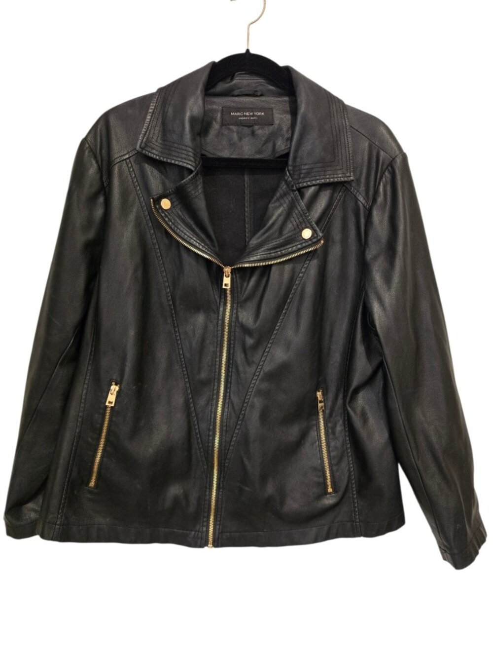 Hot Black Marc New York Faux Leather Motorcycle Jacket Size 1 X